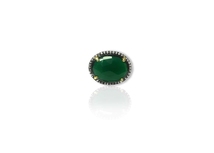 Rhodium Plated CZ Studded Green Gemstone Fashion Ring